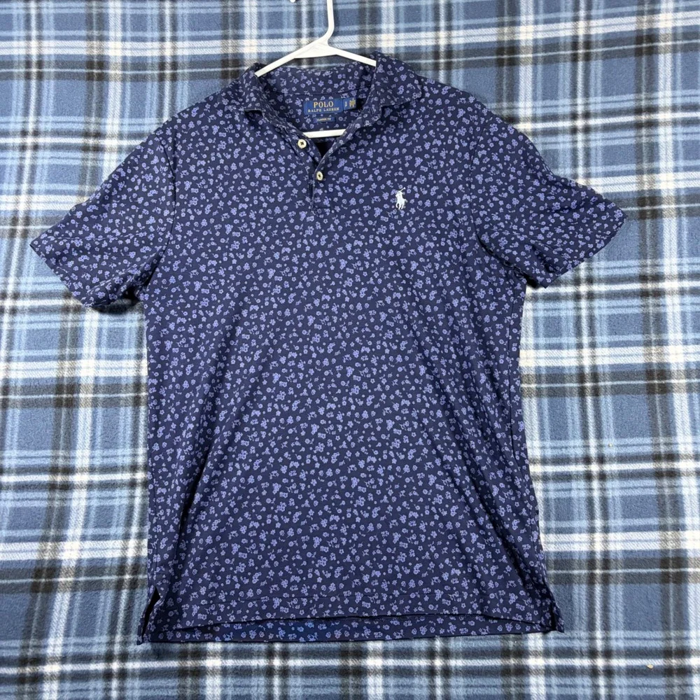 Polo Ralph Lauren Mens Floral Print Short Sleeve Polo Shirt Blue Classic Fit S